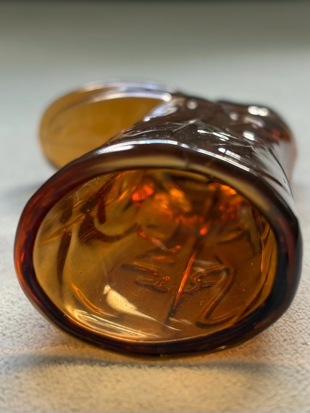 Vintage Amber Glass Cowboy Boot Shaped Shot Glass Toothpick Holder Western
